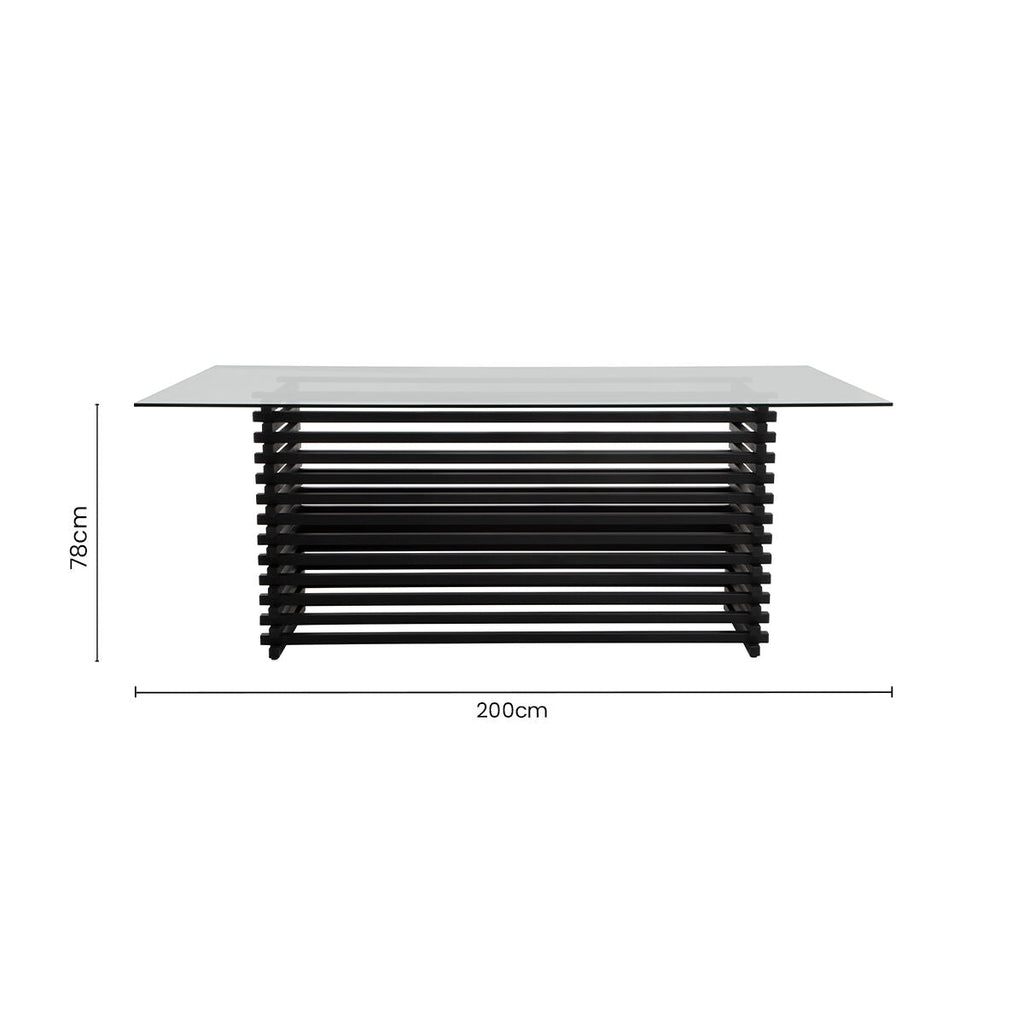 Orsina Vogue Matte Black Stainless Steel and Glass Dining Table