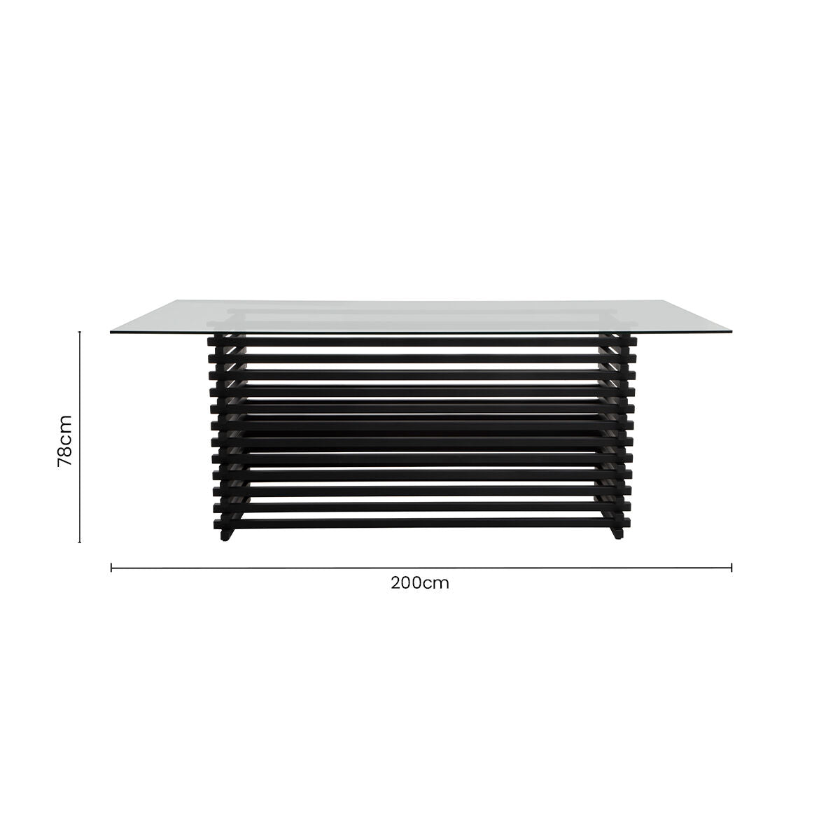 Orsina Vogue Matte Black Stainless Steel and Glass Dining Table
