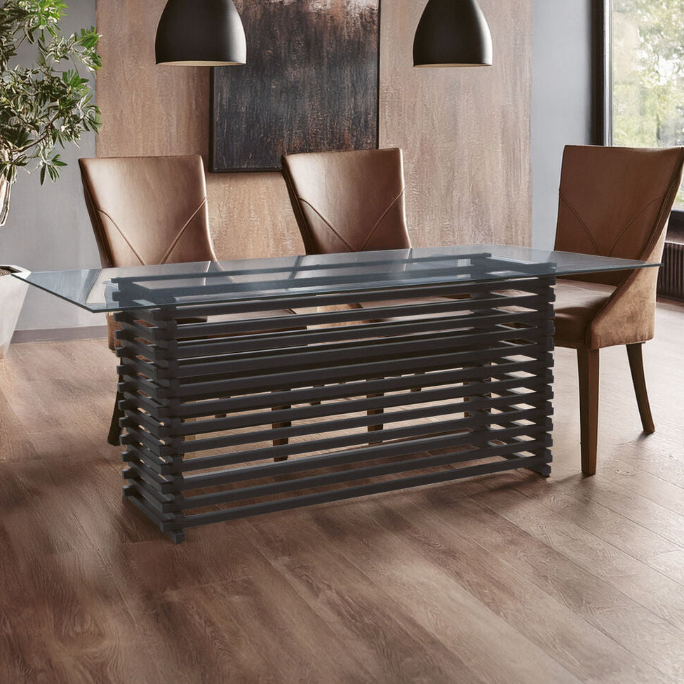 Orsina Vogue Matte Black Stainless Steel and Glass Dining Table
