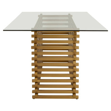 Orsina Vogue Rectangular Glass Dining Table | Matte Gold Stainless Steel