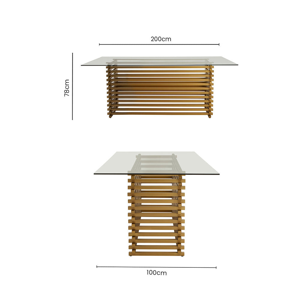 Orsina Vogue Rectangular Glass Dining Table | Matte Gold Stainless Steel