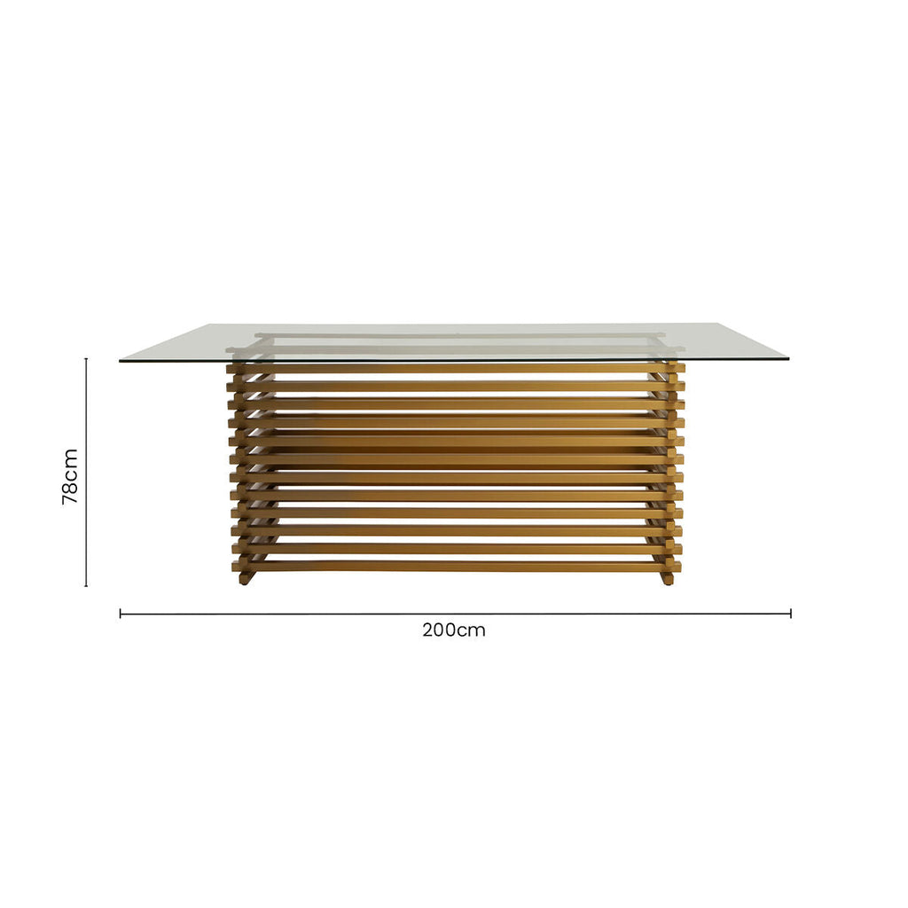 Orsina Vogue Rectangular Glass Dining Table | Matte Gold Stainless Steel