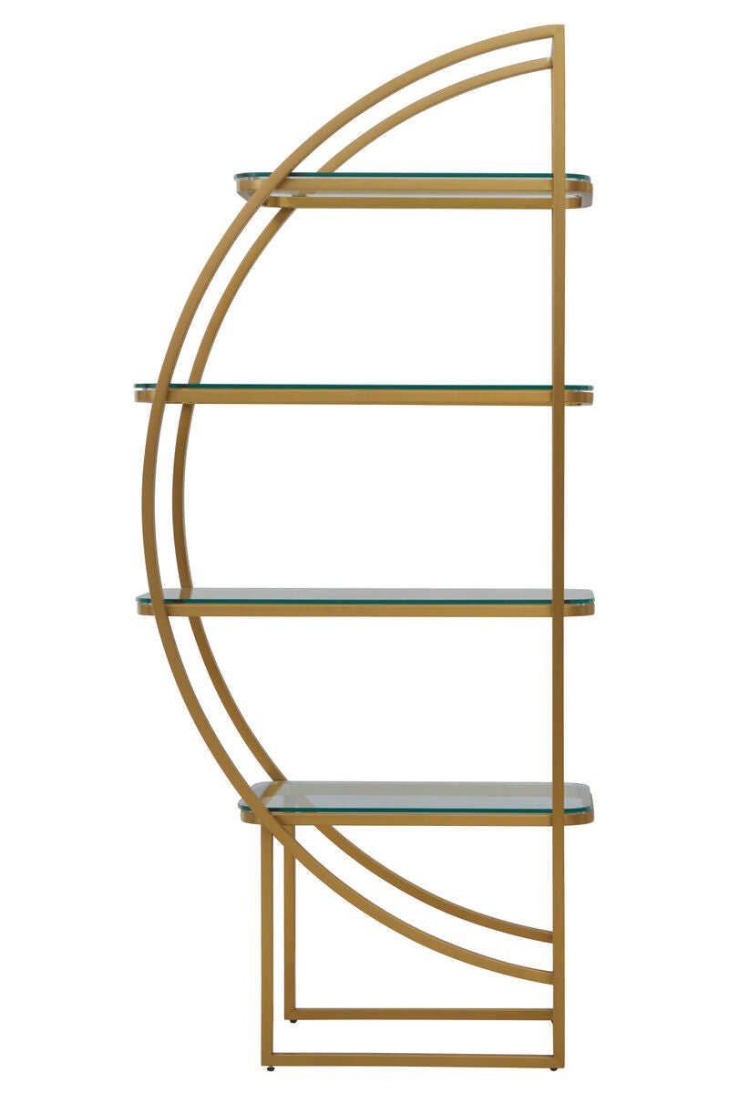 Orsina Vogue Left Half Moon Shelf Unit – Gold & Glass Art Deco Display