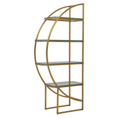 Orsina Vogue Left Half Moon Shelf Unit – Gold & Glass Art Deco Display