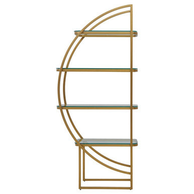 Orsina Vogue Left Half Moon Shelf Unit – Gold & Glass Art Deco Display