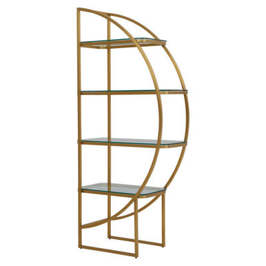 Orsina Vogue Right Half Moon Gold Glass Shelf Unit – Art Deco Display