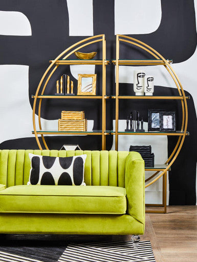 Orsina Vogue Right Half Moon Gold Glass Shelf Unit – Art Deco Display