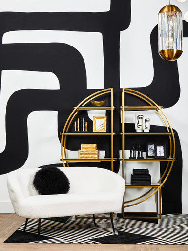 Orsina Vogue Right Half Moon Gold Glass Shelf Unit – Art Deco Display