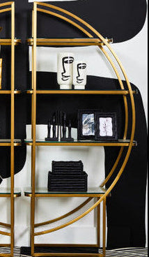Orsina Vogue Right Half Moon Gold Glass Shelf Unit – Art Deco Display