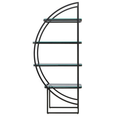Orsina Left Half Moon Shelf Unit – Black Stainless Steel & Glass