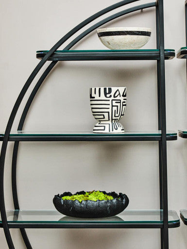 Orsina Left Half Moon Shelf Unit – Black Stainless Steel & Glass
