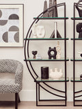 Orsina Left Half Moon Shelf Unit – Black Stainless Steel & Glass