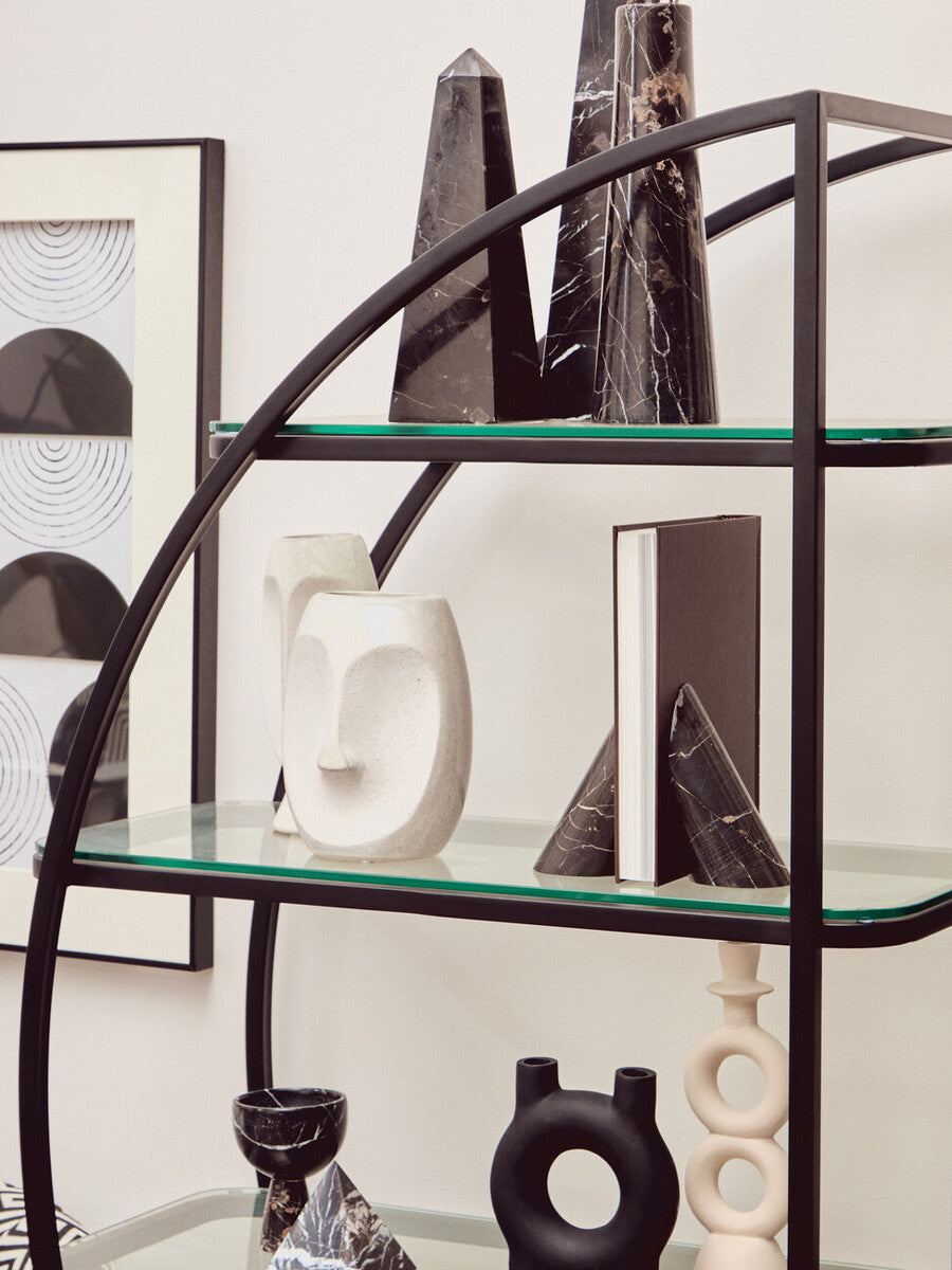 Orsina Left Half Moon Shelf Unit – Black Stainless Steel & Glass