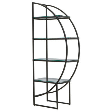 Orsina Right Half Moon Shelf Unit – Matte Black & Glass Art Deco Display