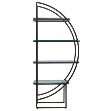 Orsina Right Half Moon Shelf Unit – Matte Black & Glass Art Deco Display