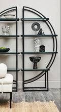 Orsina Right Half Moon Shelf Unit – Matte Black & Glass Art Deco Display