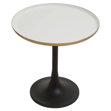 Orsina Corra White Marble Side Table – Round Top with Column Base