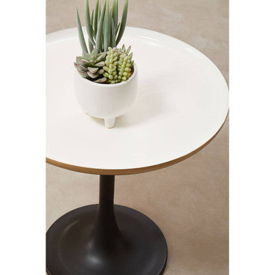 Orsina Corra White Marble Side Table – Round Top with Column Base