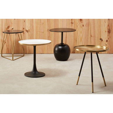 Orsina Corra White Marble Side Table – Round Top with Column Base