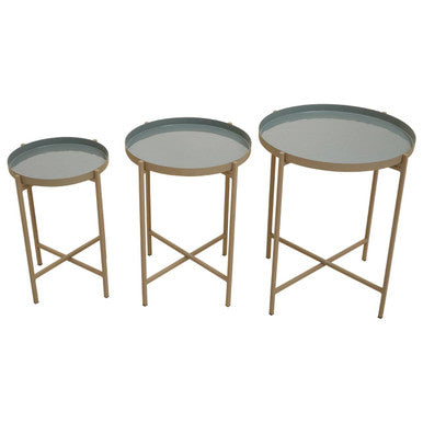 Orsina Corra Nesting Side Tables – Set of 3 Grey Enamel & Gold