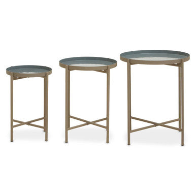 Orsina Corra Nesting Side Tables – Set of 3 Grey Enamel & Gold