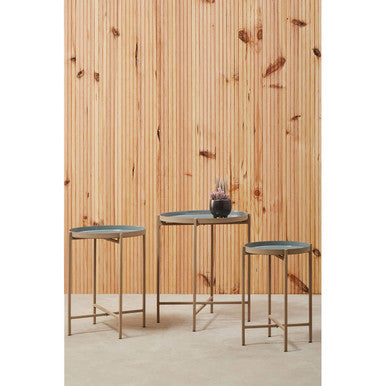 Orsina Corra Nesting Side Tables – Set of 3 Grey Enamel & Gold