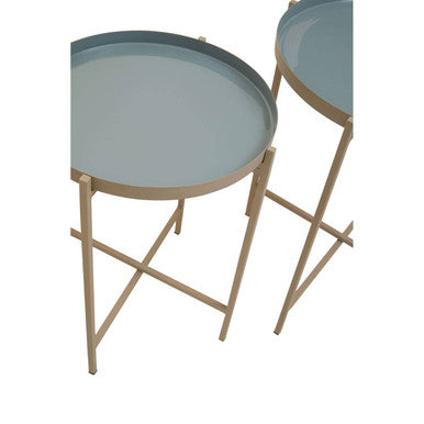 Orsina Corra Nesting Side Tables – Set of 3 Grey Enamel & Gold