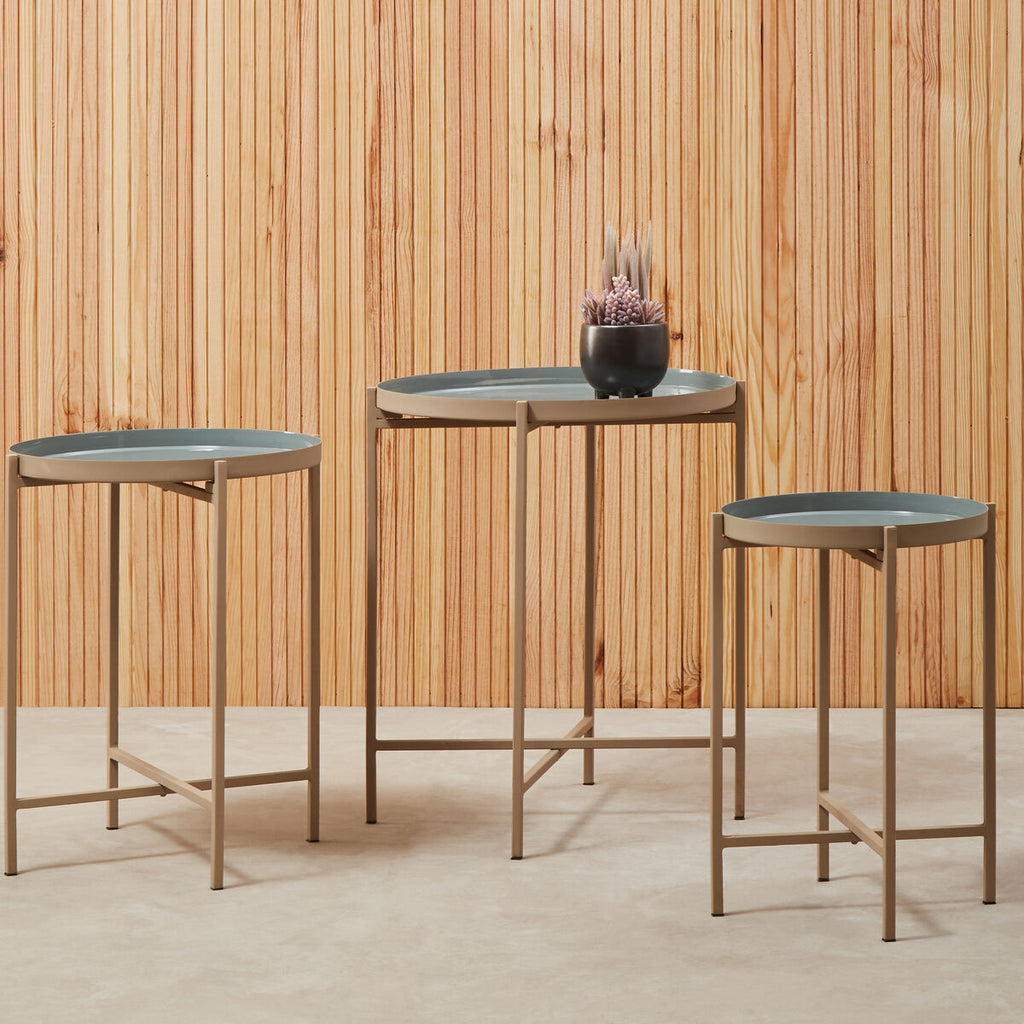 Orsina Corra Nesting Side Tables – Set of 3 Grey Enamel & Gold