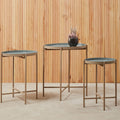 Orsina Corra Nesting Side Tables – Set of 3 Grey Enamel & Gold
