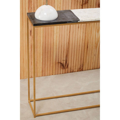 Orsina Corra Marble Console Table – Black & White with Gold Frame