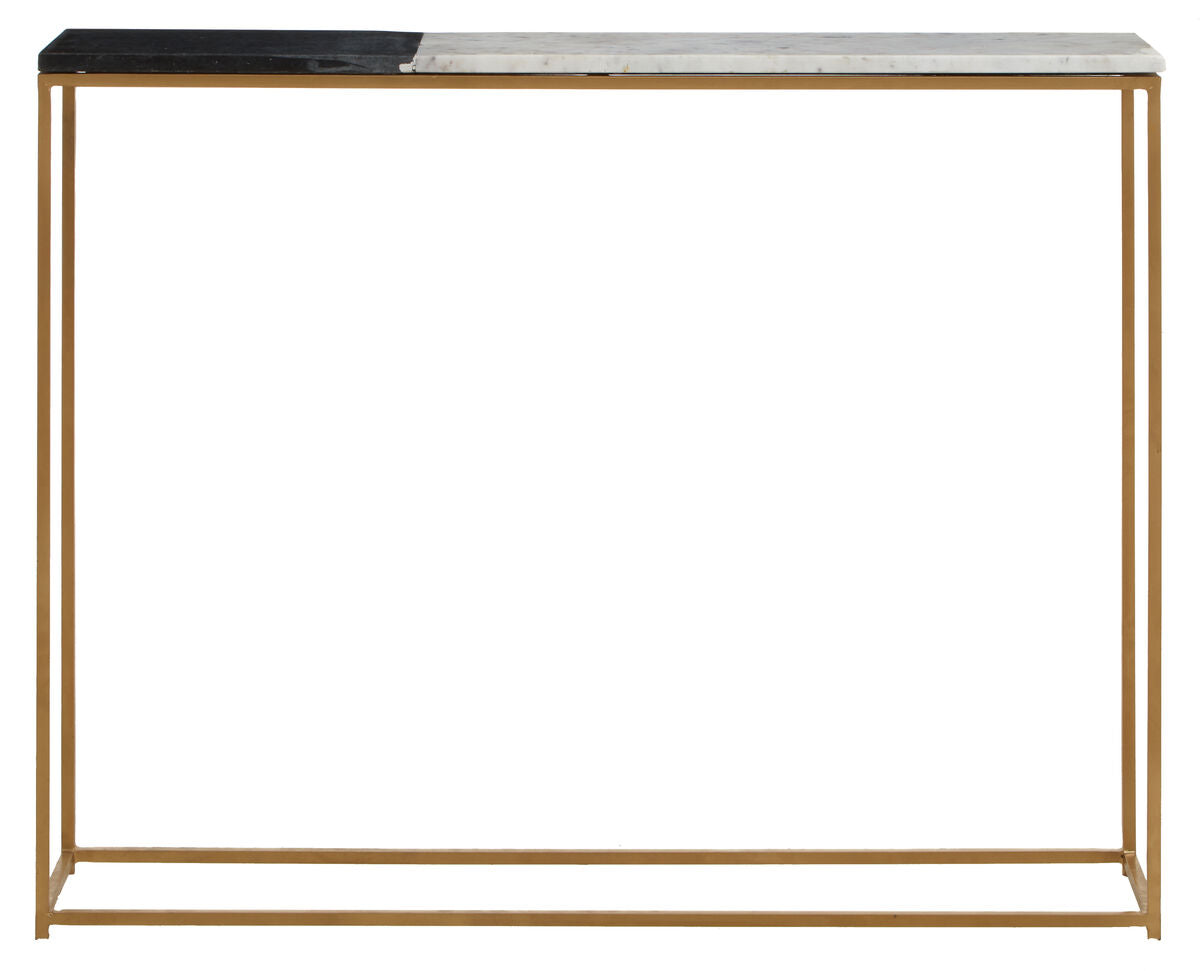 Orsina Corra Marble Console Table – Black & White with Gold Frame