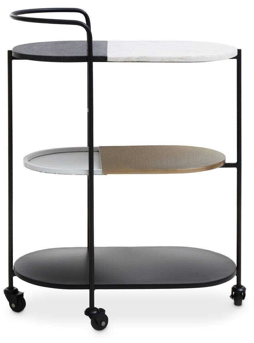 Orsina Corra 3 Tier Marble Serving Trolley | Black & White Bar Cart