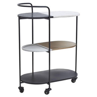 Orsina Corra 3 Tier Marble Serving Trolley | Black & White Bar Cart