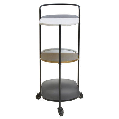 Orsina Corra 3 Tier Marble Serving Trolley | Black & White Bar Cart