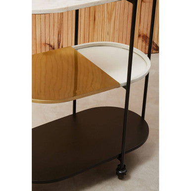 Orsina Corra 3 Tier Marble Serving Trolley | Black & White Bar Cart