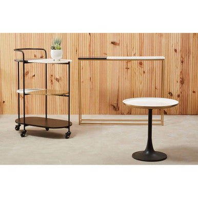 Orsina Corra 3 Tier Marble Serving Trolley | Black & White Bar Cart