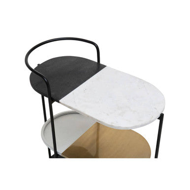 Orsina Corra 3 Tier Marble Serving Trolley | Black & White Bar Cart