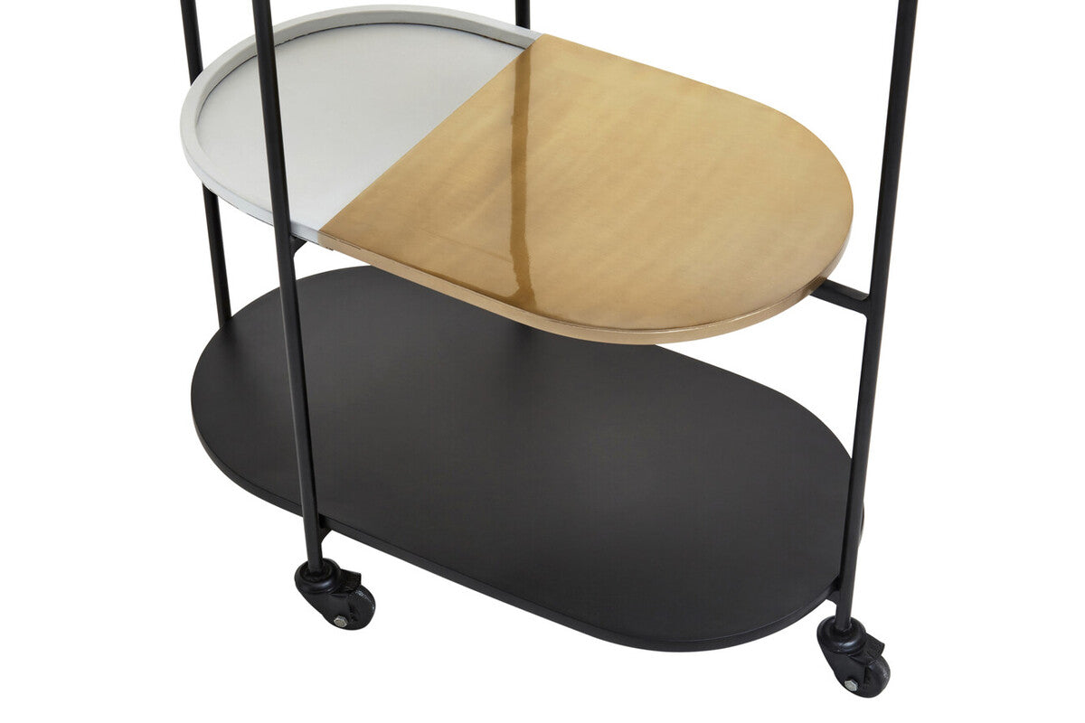 Orsina Corra 3 Tier Marble Serving Trolley | Black & White Bar Cart