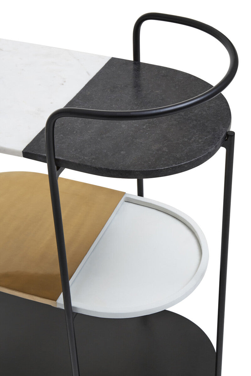 Orsina Corra 3 Tier Marble Serving Trolley | Black & White Bar Cart
