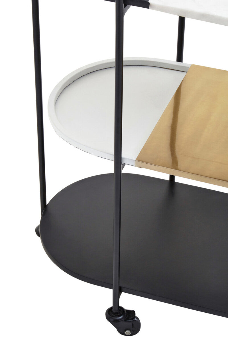 Orsina Corra 3 Tier Marble Serving Trolley | Black & White Bar Cart