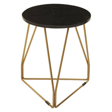 Orsina Corra Black Marble Side Table – Gold Geometric Sledge Base