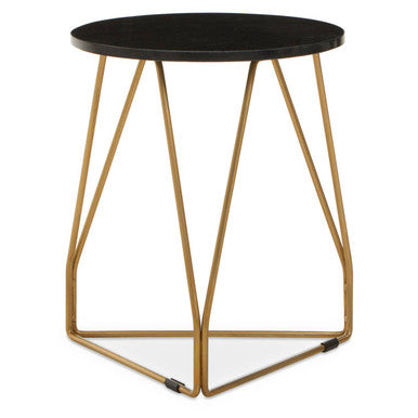 Orsina Corra Black Marble Side Table – Gold Geometric Sledge Base