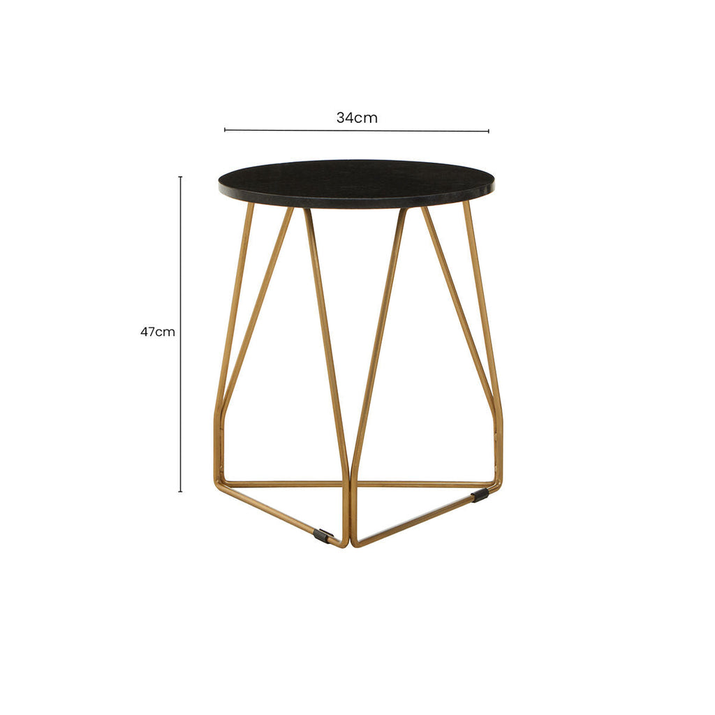 Orsina Corra Black Marble Side Table – Gold Geometric Sledge Base
