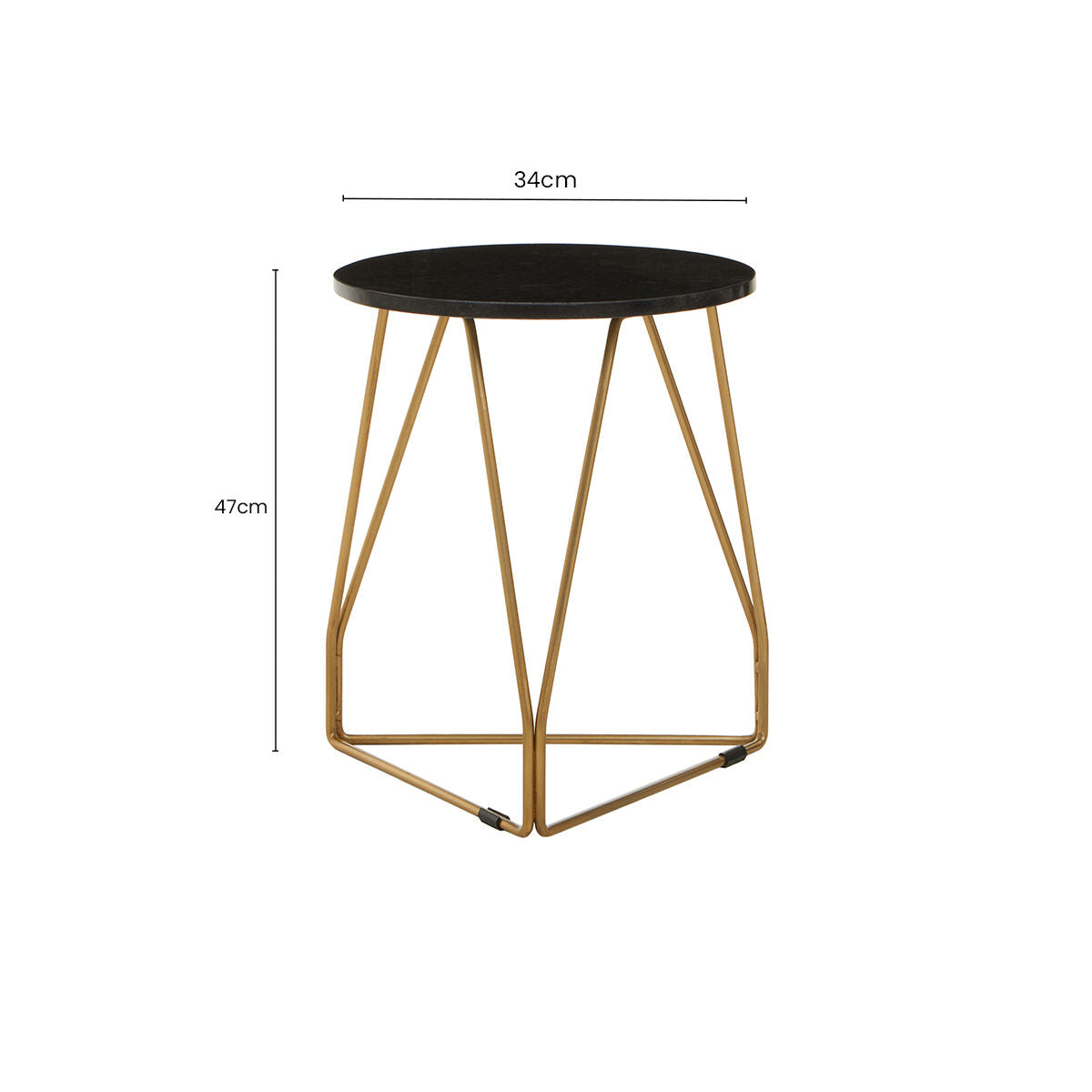 Orsina Corra Black Marble Side Table – Gold Geometric Sledge Base