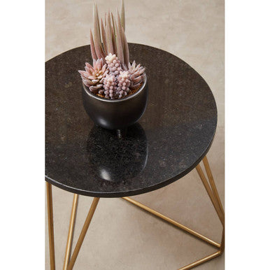Orsina Corra Black Marble Side Table – Gold Geometric Sledge Base