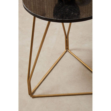 Orsina Corra Black Marble Side Table – Gold Geometric Sledge Base