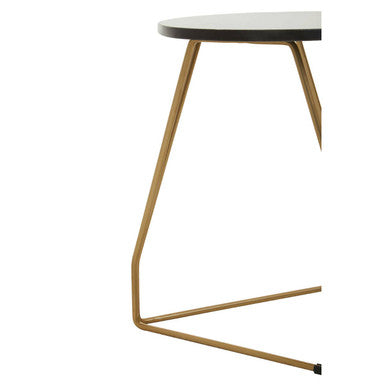Orsina Corra Black Marble Side Table – Gold Geometric Sledge Base