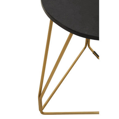 Orsina Corra Black Marble Side Table – Gold Geometric Sledge Base