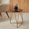 Orsina Corra Black Marble Side Table – Gold Geometric Sledge Base