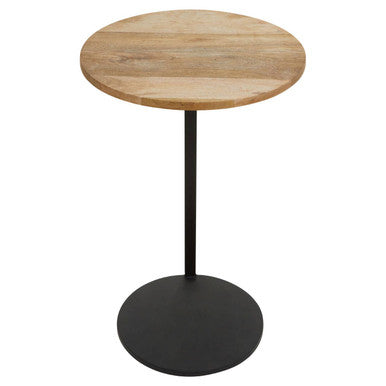 Orsina Corra C-Shaped Side Table – Round Wood Top & Black Metal Base